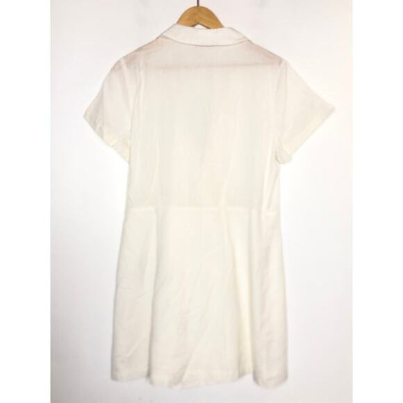 BCBGeneration Dress Short Sleeve Collared Faux Wrap Button-Side Mini White 12 - Picture 3 of 7